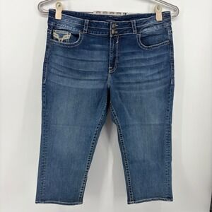 Vigoss Heritage Fit Capri Jeans Medium Wash Embroidered Pockets Size 22 L21